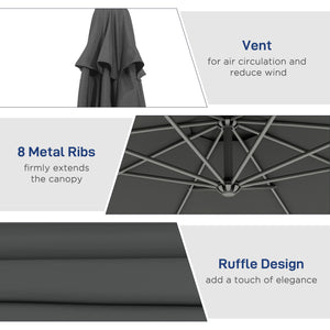 10' Deluxe Patio Umbrella, Outdoor Market Parasol, Banana Hanging Offset Sunshade with Crank, Cross Base, Grey