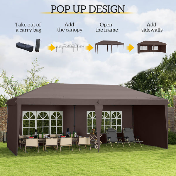 Outsunny 10' x 20' Pop Up Canopy Tent with 4 Sidewalls, Heavy Duty Tents for Parties, Outdoor Instant Gazebo with Carrying Bag for Garden, Patio, Coffee