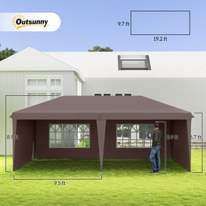 Outsunny 10' x 20' Pop Up Canopy Tent with 4 Sidewalls, Heavy Duty Tents for Parties, Outdoor Instant Gazebo with Carrying Bag for Garden, Patio, Coffee