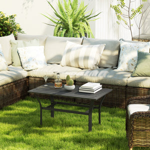 Outdoor Coffee Table, All-Weather Rectangle Metal Patio Coffee Table with Slatted Tabletop for Outside, Patio, Garden, Balcony, Backyard, Black