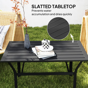 Outdoor Coffee Table, All-Weather Rectangle Metal Patio Coffee Table with Slatted Tabletop for Outside, Patio, Garden, Balcony, Backyard, Black