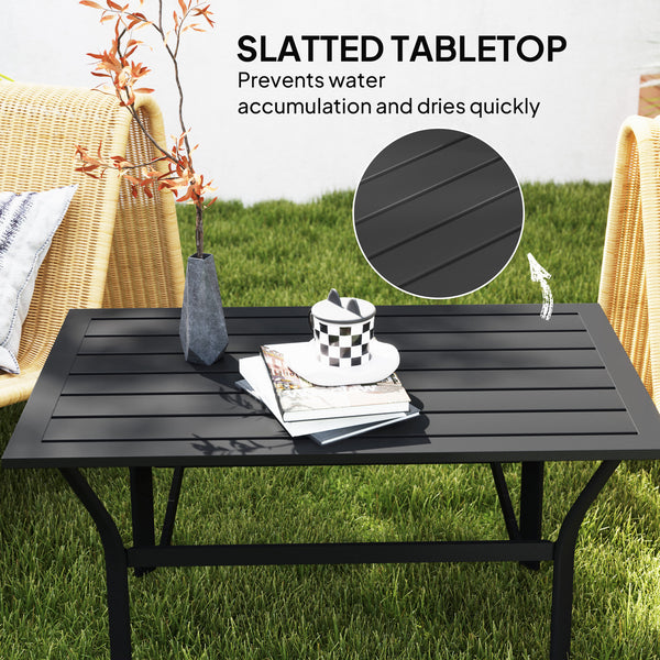Outdoor Coffee Table, All-Weather Rectangle Metal Patio Coffee Table with Slatted Tabletop for Outside, Patio, Garden, Balcony, Backyard, Black