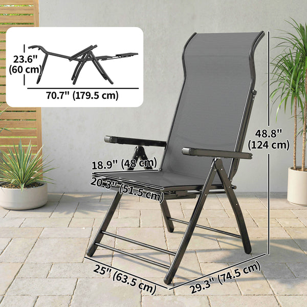 Folding Patio Chairs Set of 2, Reclining Outdoor Chair with 33.5" High Back, Retractable Footrest, 5-Position Outdoor Recliner Lounge Chairs for Lawn Yard Beach, Dark Grey