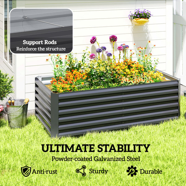 Galvanized Raised Garden Bed, 6' x 3' x 2' Outdoor Metal Planter Box, Standing Raised Bed for Growing Flowers, Herbs and Vegetables, Dark Grey