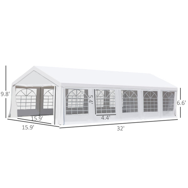 Outsunny 16' x 32' Heavy Duty Party Tent & Carport with Removable Sidewalls and Double Doors, Large Canopy Tent, Sun Shade Shelter, for Parties, Wedding, Outdoor Events, BBQ, White