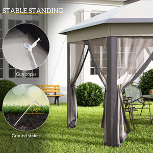 Outsunny 13' x 13' Pop Up Gazebo, Hexagonal Canopy Shelter with 6 Zippered Mesh Netting, Event Tent with Strong Steel Frame for Patio Backyard Garden Wedding Party, Coffee and Beige