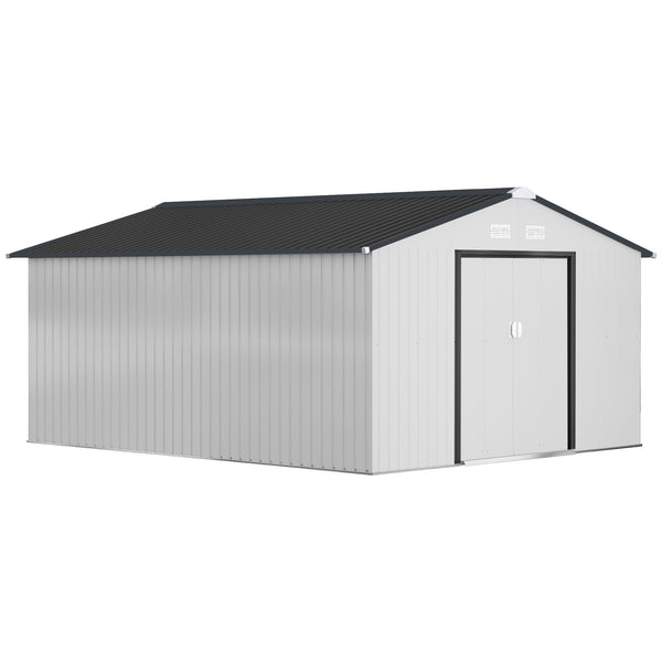 11' x 13' Garden Storage Shed with Foundation Kit, Metal Tool Storage House with Double Doors for Outdoor Patio Yard, White