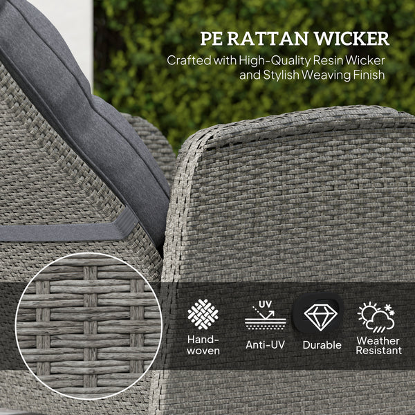 3 Pieces Rattan Bistro Set, Wicker Balcony Furniture Set with Reclining Sun Loungers, 2-Tier Coffee Table and Cushions, 2 Seater Garden Furniture for Outdoor Patio Balcony, Grey