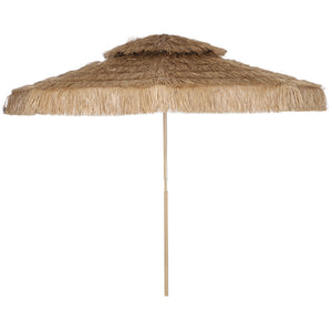 10FT Hula Thatched Tiki Patio Umbrella, 2-Tier Tropical Hawaiian Style Outdoor Umbrella with 8 Ribs, UPF30+, for Garden, Backyard, Deck, Pool, Natural