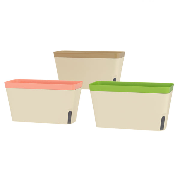 3 Pack Self Watering Planter Box, 10.5 Inch Outdoor Flower Pots with Water Level Indicator, Plastic Planter Pots for Herbs, Vegetables, Flowers, Succulents Plants