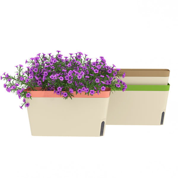 3 Pack Self Watering Planter Box, 10.5 Inch Outdoor Flower Pots with Water Level Indicator, Plastic Planter Pots for Herbs, Vegetables, Flowers, Succulents Plants
