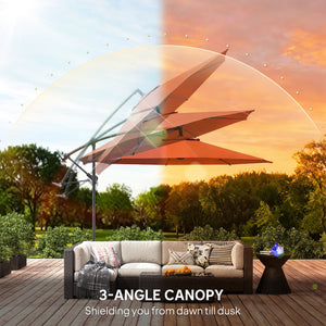 3(m) Garden Banana Parasol Hanging Cantilever Umbrella with Crank Handle, 8 Ribs and Cross Base for Outdoor, Sun Shade, Orange