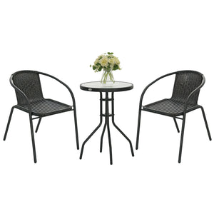3 Pieces Rattan Bistro Set, 2 Seater Garden Furniture Set with Coffee Table and Stackable Chairs, Wicker Outdoor Table and Chairs for Garden, Porch, Balcony, Black