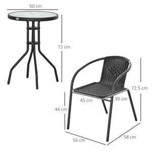 3 Pieces Rattan Bistro Set, 2 Seater Garden Furniture Set with Coffee Table and Stackable Chairs, Wicker Outdoor Table and Chairs for Garden, Porch, Balcony, Black
