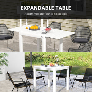 Outsunny Expandable Patio Dining Table for 4-6, 35.5" -70.75" Aluminum Extendable Outdoor Dining Table, Square/Rectangular Patio Table for Garden, Backyard, Poolside, Deck, White