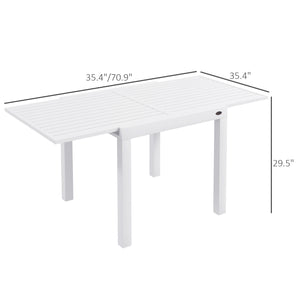 Outsunny Expandable Patio Dining Table for 4-6, 35.5" -70.75" Aluminum Extendable Outdoor Dining Table, Square/Rectangular Patio Table for Garden, Backyard, Poolside, Deck, White