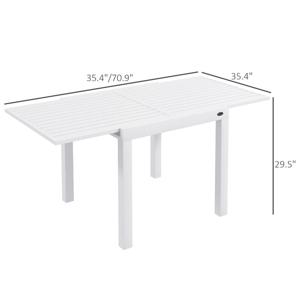 Outsunny Expandable Patio Dining Table for 4-6, 35.5" -70.75" Aluminum Extendable Outdoor Dining Table, Square/Rectangular Patio Table for Garden, Backyard, Poolside, Deck, White