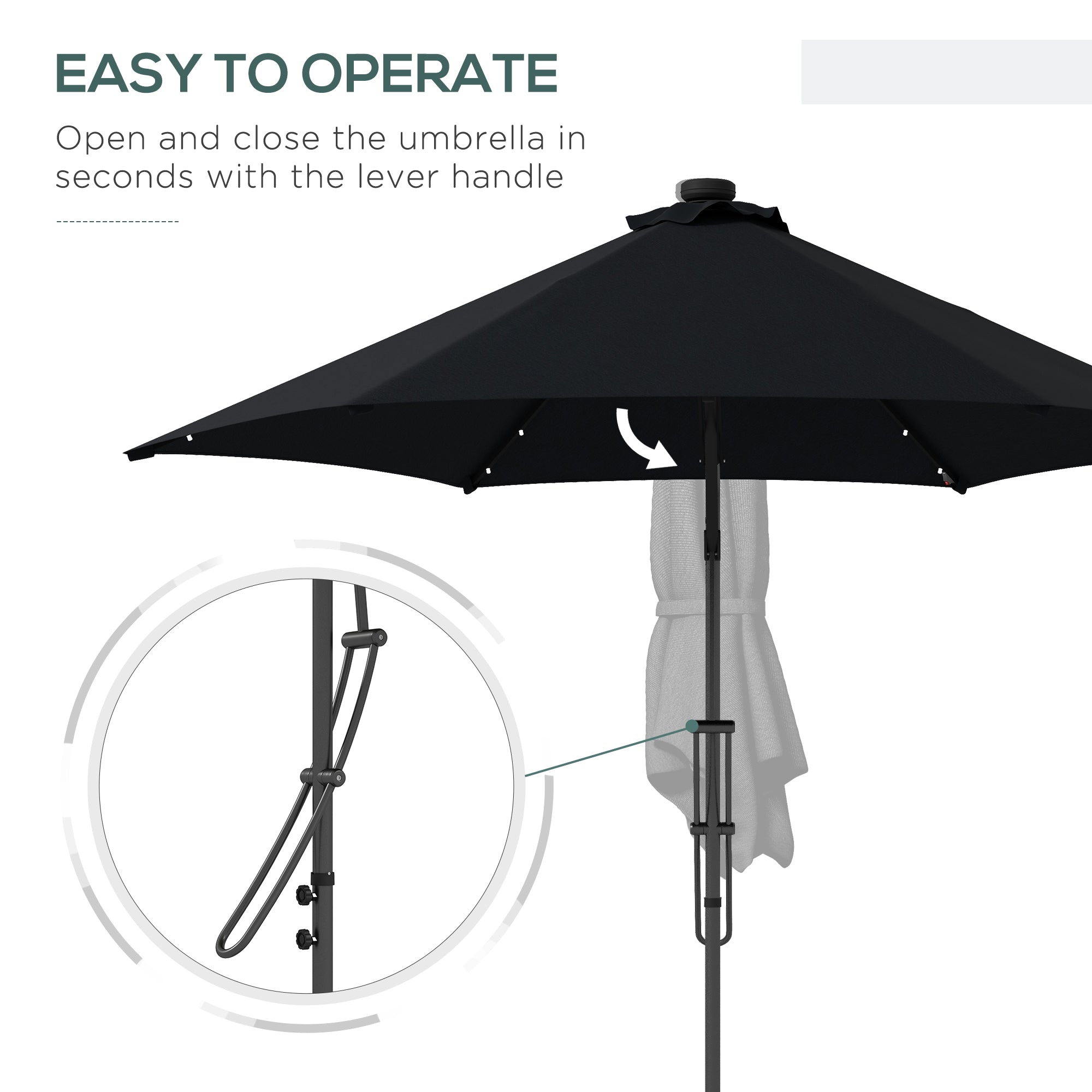 Outsunny 3m LED Parasol Umbrella, Garden Parasol with Cross Base ...