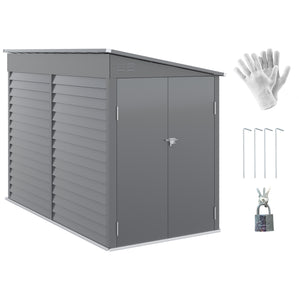 Outsunny 4.6' x 9' Steel Outdoor Storage Shed, Lean to Shed, Metal Tool House with Foundation Kit, Lockable Doors, Gloves and 2 Air Vents for Backyard, Patio, Lawn, Gray