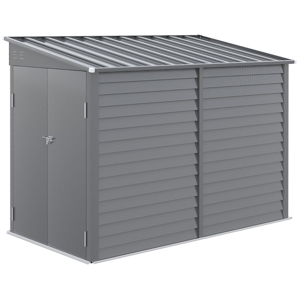 Outsunny 4.6' x 9' Steel Outdoor Storage Shed, Lean to Shed, Metal Tool House with Foundation Kit, Lockable Doors, Gloves and 2 Air Vents for Backyard, Patio, Lawn, Gray