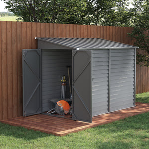 Outsunny 4.6' x 9' Steel Outdoor Storage Shed, Lean to Shed, Metal Tool House with Foundation Kit, Lockable Doors, Gloves and 2 Air Vents for Backyard, Patio, Lawn, Gray