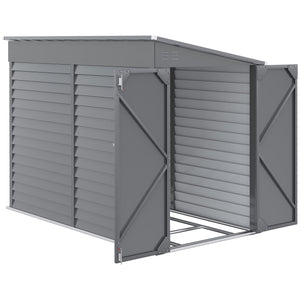 Outsunny 4.6' x 9' Steel Outdoor Storage Shed, Lean to Shed, Metal Tool House with Foundation Kit, Lockable Doors, Gloves and 2 Air Vents for Backyard, Patio, Lawn, Gray