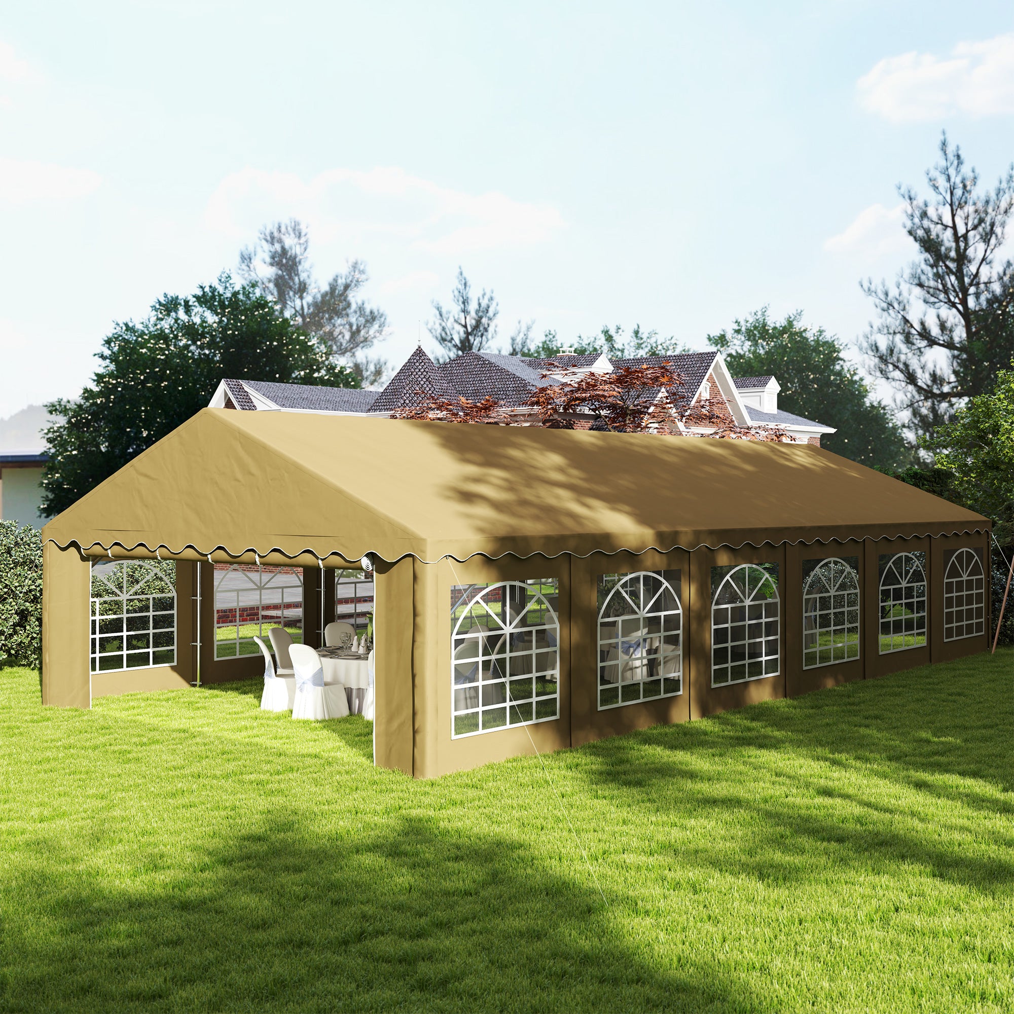tent for purchase Outsunny 20' x 40' Party Tent, Outdoor Canopy Tent with Removable Sidewalls, 12 Windows for Parties, Wedding, Events, BBQ, Brown