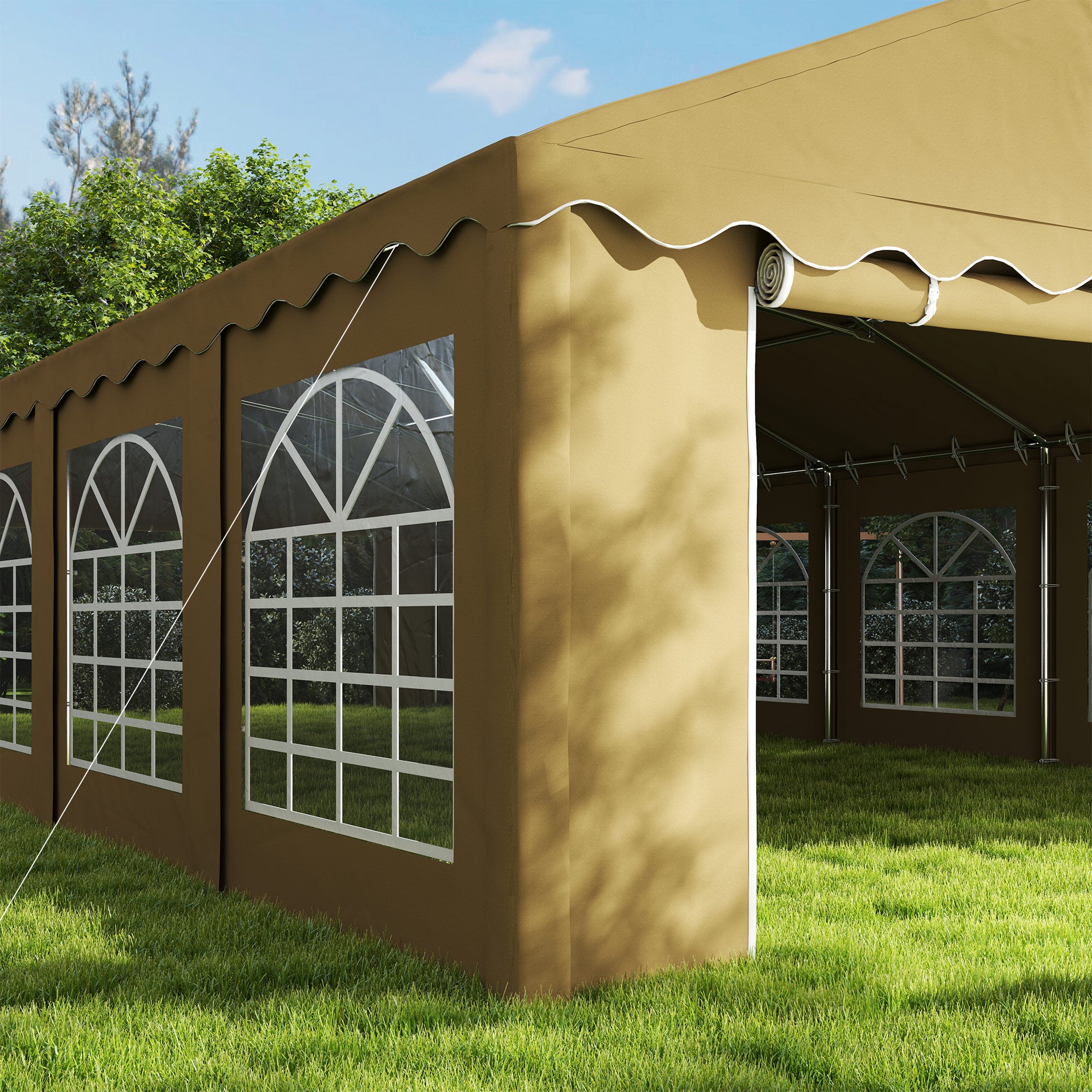 h tent Outsunny 20' x 40' Party Tent, Outdoor Canopy Tent with Removable Sidewalls, 12 Windows for Parties, Wedding, Events, BBQ, Brown