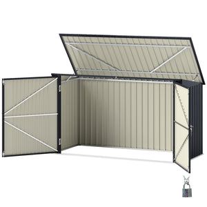 7.6 x 3.4ft Garbage Bin Shed for 3 Trash Cans, Outdoor Trash Can Storage Shed, Horizontal Outdoor Storage Shed with Lockable Double Doors and Openable Lid