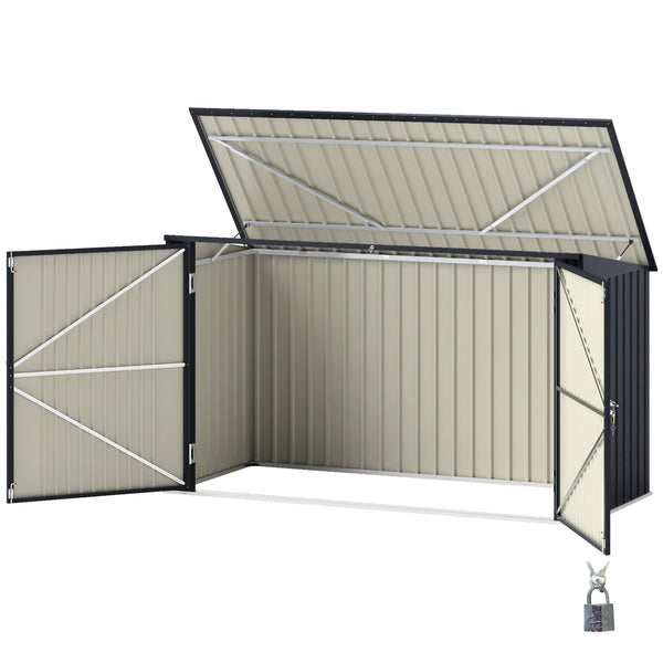 7.6 x 3.4ft Garbage Bin Shed for 3 Trash Cans, Outdoor Trash Can Storage Shed, Horizontal Outdoor Storage Shed with Lockable Double Doors and Openable Lid