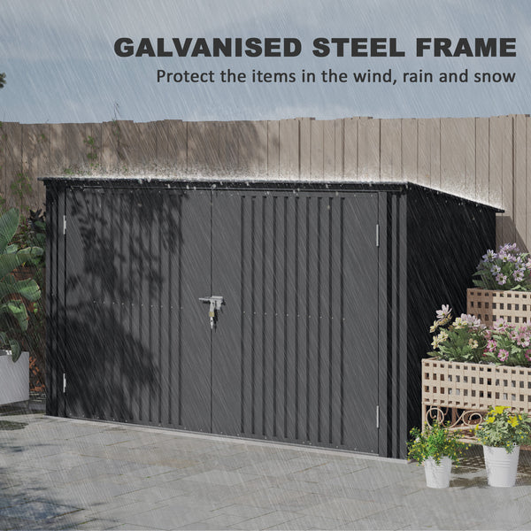 7.6 x 3.4ft Garbage Bin Shed for 3 Trash Cans, Outdoor Trash Can Storage Shed, Horizontal Outdoor Storage Shed with Lockable Double Doors and Openable Lid
