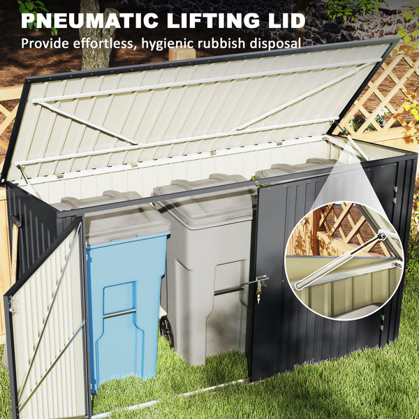 7.6 x 3.4ft Garbage Bin Shed for 3 Trash Cans, Outdoor Trash Can Storage Shed, Horizontal Outdoor Storage Shed with Lockable Double Doors and Openable Lid