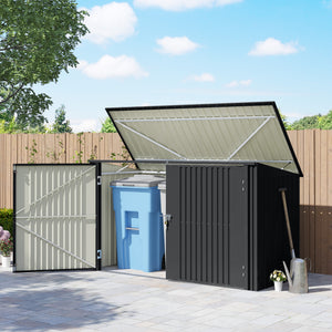 7.6 x 3.4ft Garbage Bin Shed for 3 Trash Cans, Outdoor Trash Can Storage Shed, Horizontal Outdoor Storage Shed with Lockable Double Doors and Openable Lid