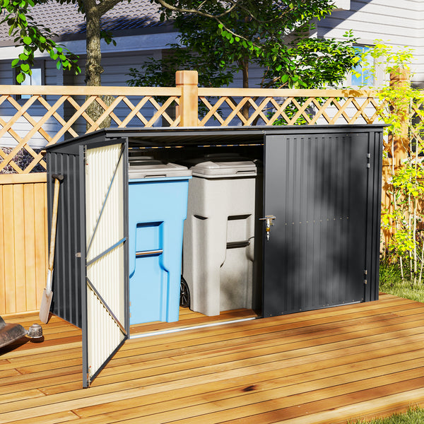 7.6 x 3.4ft Garbage Bin Shed for 3 Trash Cans, Outdoor Trash Can Storage Shed, Horizontal Outdoor Storage Shed with Lockable Double Doors and Openable Lid