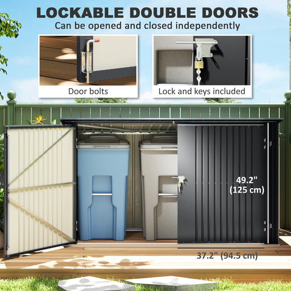 7.6 x 3.4ft Garbage Bin Shed for 3 Trash Cans, Outdoor Trash Can Storage Shed, Horizontal Outdoor Storage Shed with Lockable Double Doors and Openable Lid