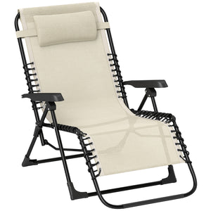 Zero Gravity Chair, Folding Outdoor Lounge Chair, 5-Position Adjustable Patio Lounger Recliner with Padded Removable Headrest for Lawn, Beach, Poolside, Beige