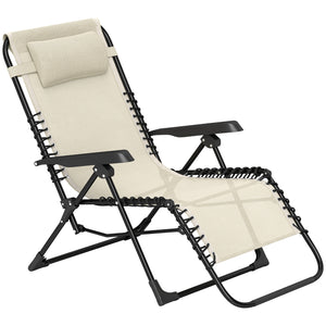 Zero Gravity Chair, Folding Outdoor Lounge Chair, 5-Position Adjustable Patio Lounger Recliner with Padded Removable Headrest for Lawn, Beach, Poolside, Beige