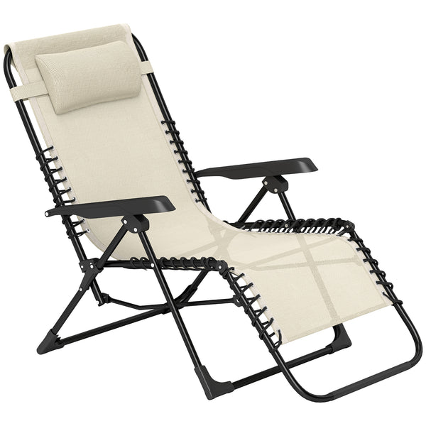 Zero Gravity Chair, Folding Outdoor Lounge Chair, 5-Position Adjustable Patio Lounger Recliner with Padded Removable Headrest for Lawn, Beach, Poolside, Beige