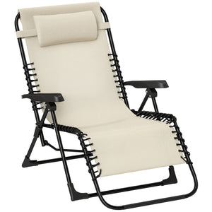 Zero Gravity Chair, Folding Outdoor Lounge Chair, 5-Position Adjustable Patio Lounger Recliner with Padded Removable Headrest for Lawn, Beach, Poolside, Beige