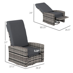 Outsunny Outdoor Wicker Swivel Recliner Chair, Reclining Backrest, Lifting Footrest, 360° Rotating Basic, Water-Resistant Cushions for Patio, Gray