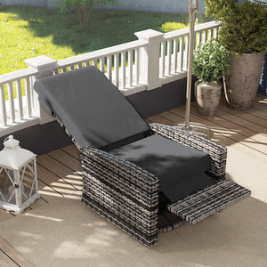 Outsunny Outdoor Wicker Swivel Recliner Chair, Reclining Backrest, Lifting Footrest, 360° Rotating Basic, Water-Resistant Cushions for Patio, Gray