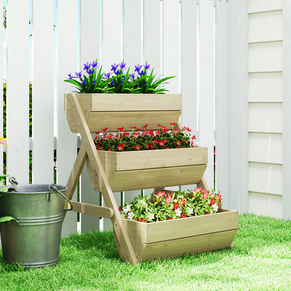 3 Tier Raised Garden Bed, 26" x 30" x 30" Vertical Wooden Elevated Planter Box Kit for Flowers, Vegetables, Herbs, Light Green