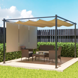 3 x 4m Metal Pergola with Retractable Roof and Roller Shade, Free Standing Gazebo Canopy Pergola Kit, UPF30+ Outdoor Sun Shelter, Beige