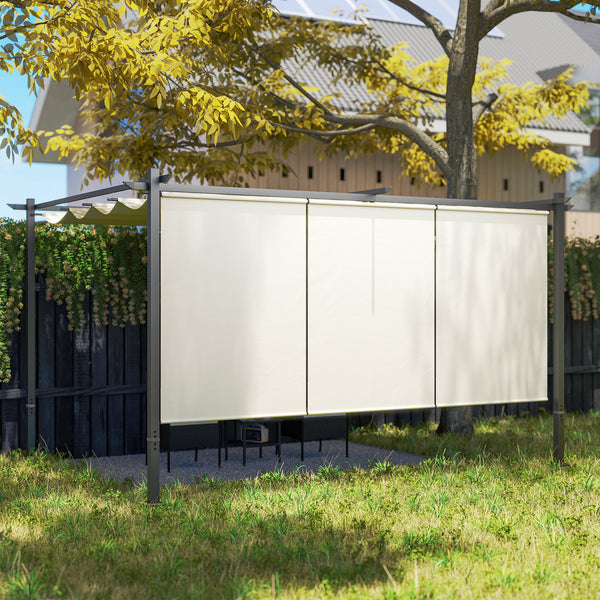 3 x 4m Metal Pergola with Retractable Roof and Roller Shade, Free Standing Gazebo Canopy Pergola Kit, UPF30+ Outdoor Sun Shelter, Beige