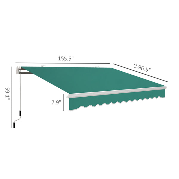 Outsunny 13' x 8' Retractable Awning, Patio Awnings, Sunshade Shelter w/ Manual Crank Handle, UV & Water-Resistant Fabric and Aluminum Frame for Deck, Balcony, Yard, Green