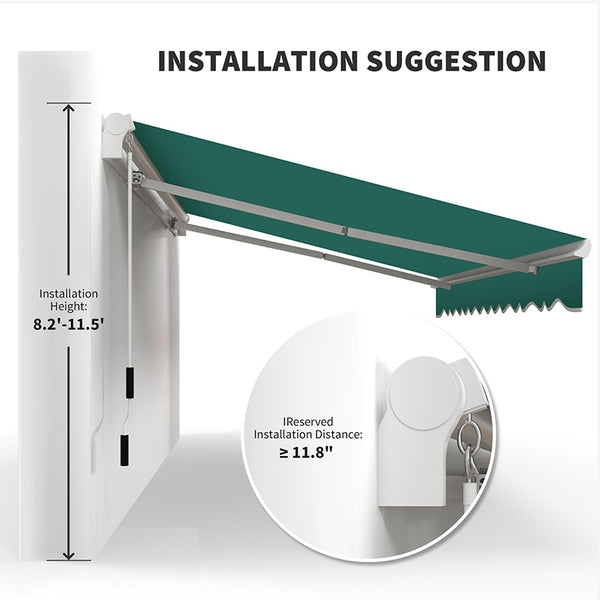 Outsunny 13' x 8' Retractable Awning, Patio Awnings, Sunshade Shelter w/ Manual Crank Handle, UV & Water-Resistant Fabric and Aluminum Frame for Deck, Balcony, Yard, Green