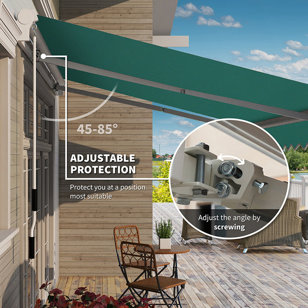 Outsunny 13' x 8' Retractable Awning, Patio Awnings, Sunshade Shelter w/ Manual Crank Handle, UV & Water-Resistant Fabric and Aluminum Frame for Deck, Balcony, Yard, Green