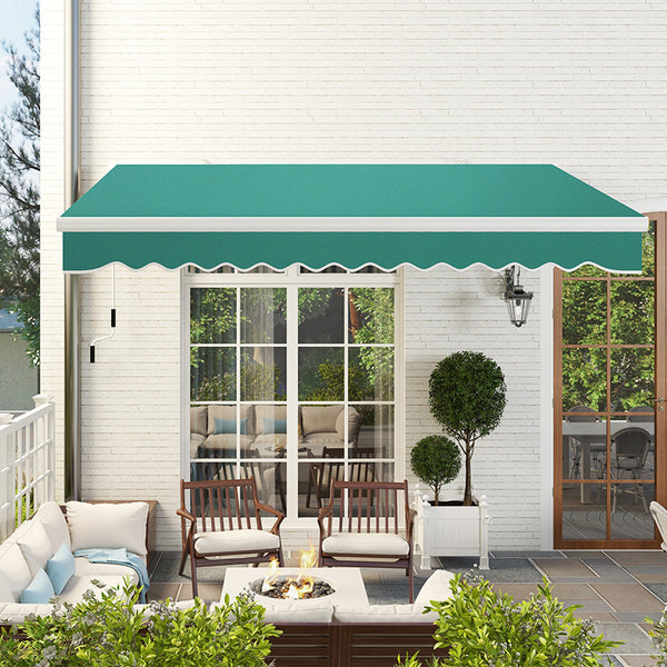 Outsunny 13' x 8' Retractable Awning, Patio Awnings, Sunshade Shelter w/ Manual Crank Handle, UV & Water-Resistant Fabric and Aluminum Frame for Deck, Balcony, Yard, Green