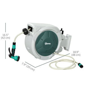 Retractable Garden Hose Reel, 1/2 in x 65ft Wall Mounted Water Hose Reel with 7- Function Sprayer Nozzle, Auto Rewind, Any Length Lock, 180° Swivel Bracket, Green
