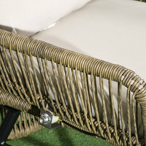2 Pieces PE Rattan Patio Leisure Chair Set with Adjustable Backrest, Outdoor Reclining Patio Chair and Footrest with Cushion, Khaki